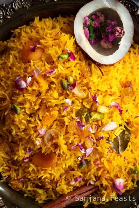 Zarda Rice Sweet Yellow Rice Recipe Video Tutorials Sanjanafeasts