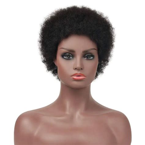 100 Human Hair Short Afro Kinky Curly Wig Salonchat Brazilian Non Remy Hair Wig For Women