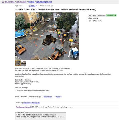 Sf Rent Is Officially A Sinkhole Now Quite Possibly The Best Craigslist Ad Ever Crying Emoji