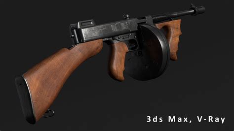 Thompson M1928 3D Model 49 Blend Max Fbx Obj Gltf Ma Upk
