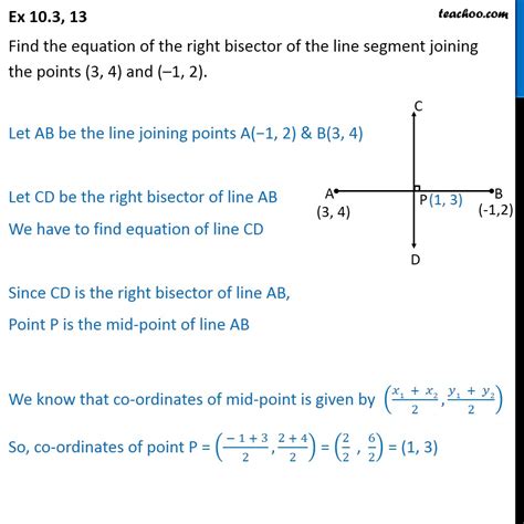 Marissa moore, terry lee lindenmuth. Ex 10.3, 13 - Find equation of right bisector of line joining