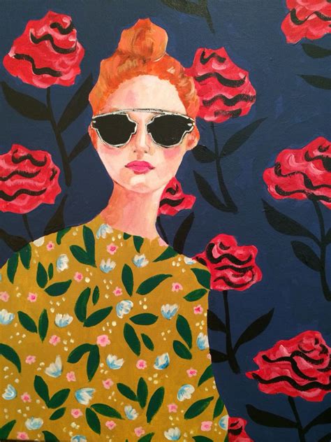 A Painting Of A Woman With Sunglasses And Flowers In The Background