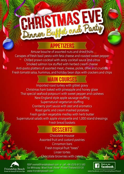 What is a traditional christmas dinner menu? Christmas Eve Dinner Buffet & Party @ Friendship Beach