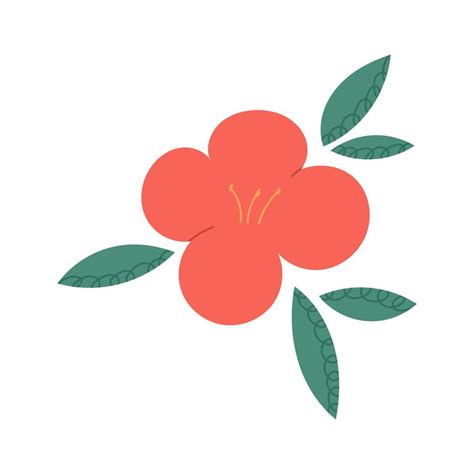 Traditional Japanese Camellia Flower Hand Drawn Flat Vector