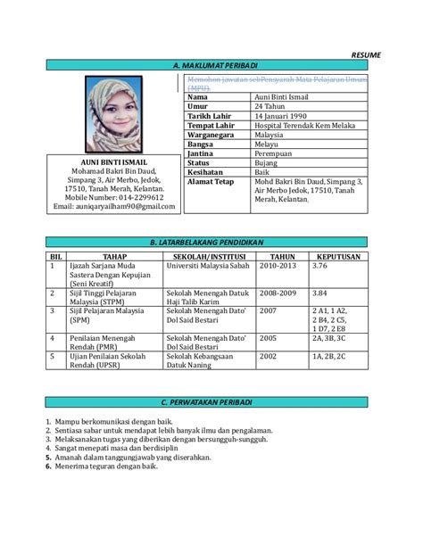 Contoh resume terbaik bahasa melayu major magdalene. Contoh Resume Bahasa Melayu