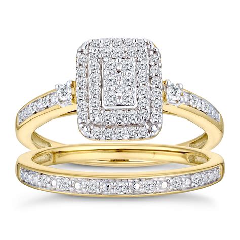 9ct yellow gold 2 ring bridal set with 0.25 carats of light champagne diamonds. Perfect Fit 9ct Yellow Gold 1/3ct Diamond Bridal Set | H ...