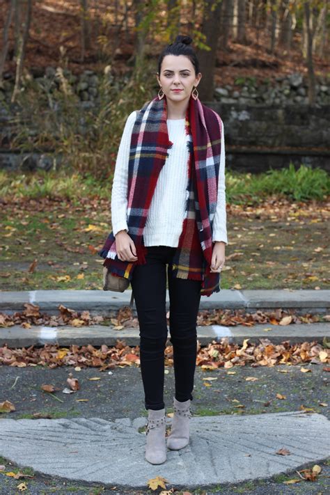 Navya naveli's idea of looking somewhat professional in a sweater and shirt is actually super chic) Plaid Scarf + White Sweater : OOTD