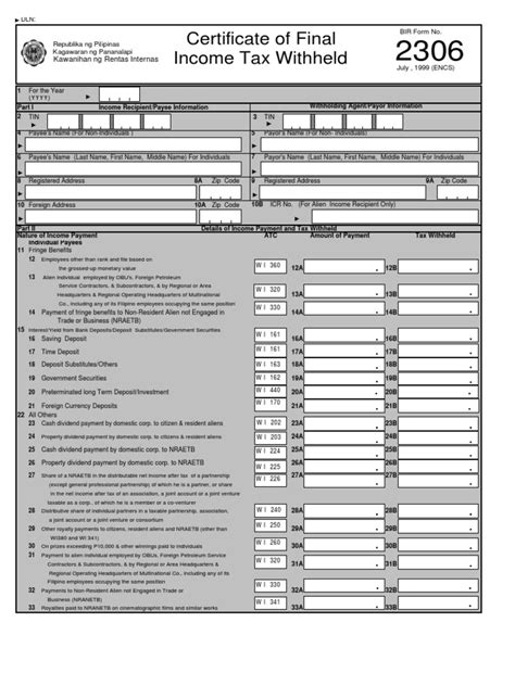 Bir Form 2306 Pdf Withholding Tax Dividend