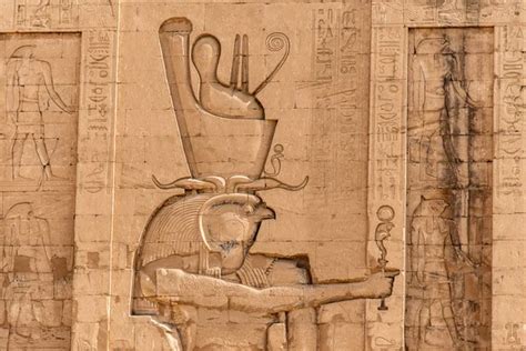 Ancient Egyptian Architecture Ruins Hieroglyphs And Columns Of The Temple Of Horus At Edfu In