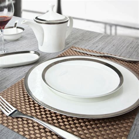 Modern Style White Round Fine Bone China Dinnerware With Silver Grey Rim