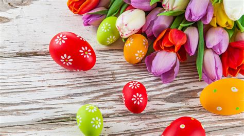 Easter Tulips And Colorful Eggs Wallpaper For Desktop 1920x1080 Full Hd