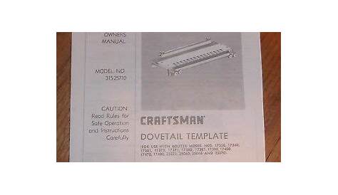 SEARS CRAFTSMAN ROUTER Dovetail Template Owners Manual 315.25710 25710