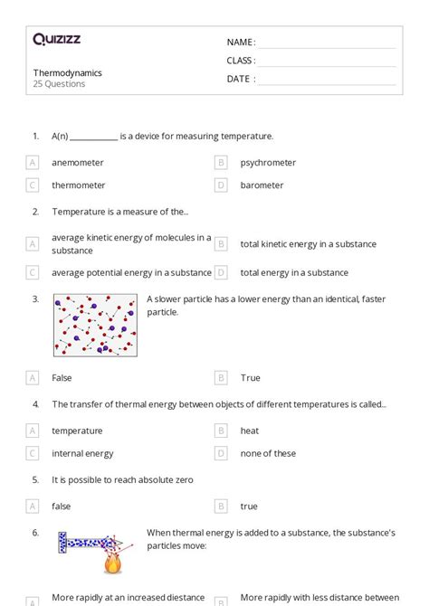 50 Thermodynamics Worksheets For 10th Class On Quizizz Free And Printable