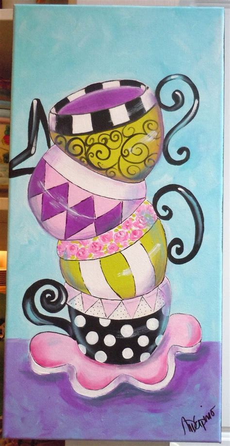 Coffee cup canvas oil painting wholesale price list we are glad to get your calls to discuss the price in details. Tea cups Coffee cups painting whimsical colorful by ...