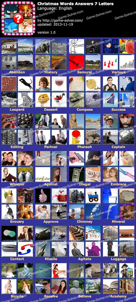 Showbiz · squawks · shmooze ; Christmas Words 7 Letters - Game Solver
