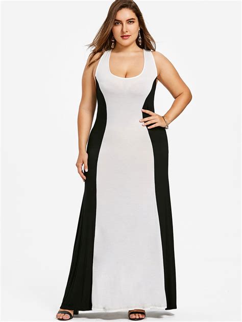 Wipalo Plus Size 5xl Two Tone Maxi Party Dress Women Sleeveless U Neck Elegant A Line Patchwork