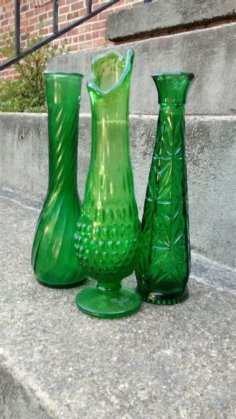green glass vase set of three emerald green vases swung vase etsy glass vase green glass