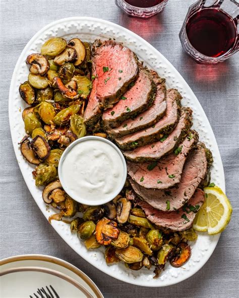 Home recipes meal types dinner Beef Tenderloin with Mushrooms and Brussels: A Holiday ...