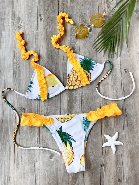 Amazon Com Pineapple Yellow Art Girl Bikini Swimsuit Beachwear Two My