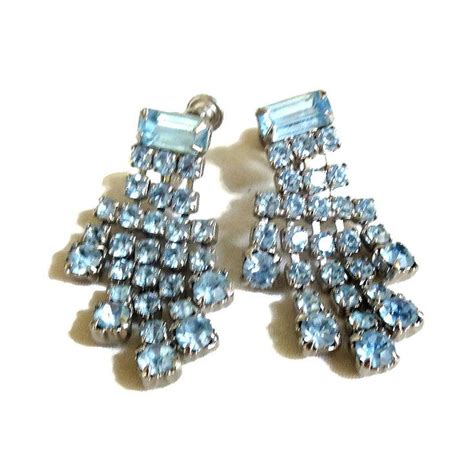 Vintage Light Blue Rhinestones Dangle Earrings Etsy Etsy Earrings