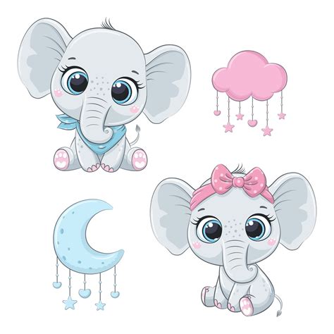 Cute Baby Elephants Boy And Girl 3293063 Vector Art At Vecteezy