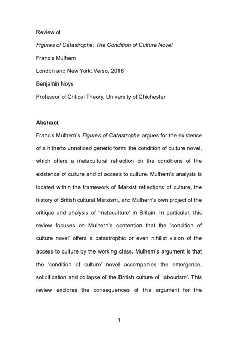 (DOC) Review of Figures of Catastrophe: The Condition of ...