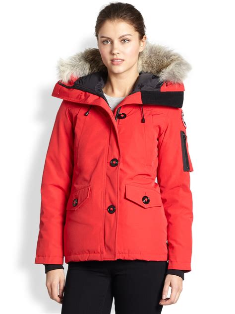 lyst canada goose fur trimmed montebello parka in red