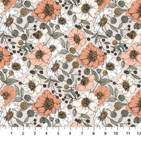 Klara Cream Peonies By Figo Fabrics 100 Cotton Quilting Fabric