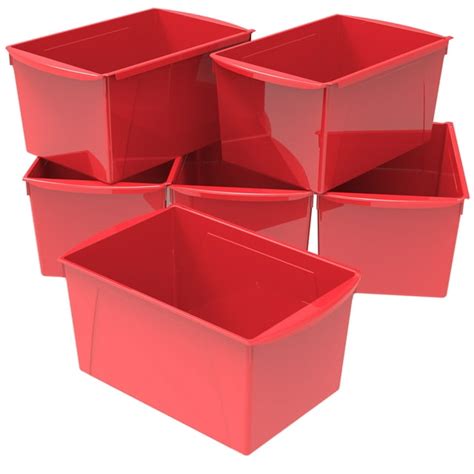 Storex Wide Plastic Book Bin Paper Storage For Children Red 6 Pack