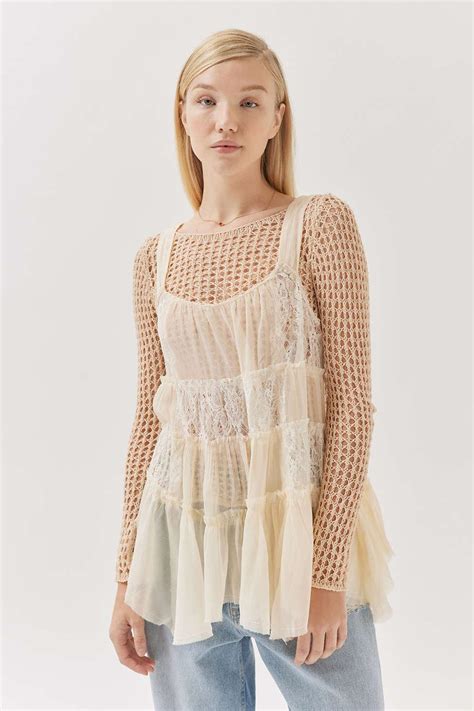 urban outfitters uo perri semi sheer lace cami in natural lyst