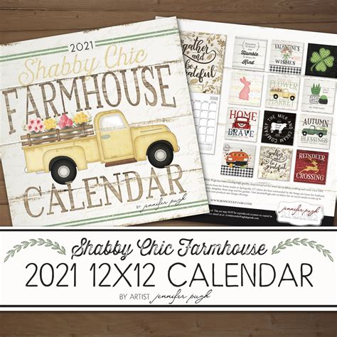 2021 Calendar 12x12 Shabby Chic Farmhouse By Etsy