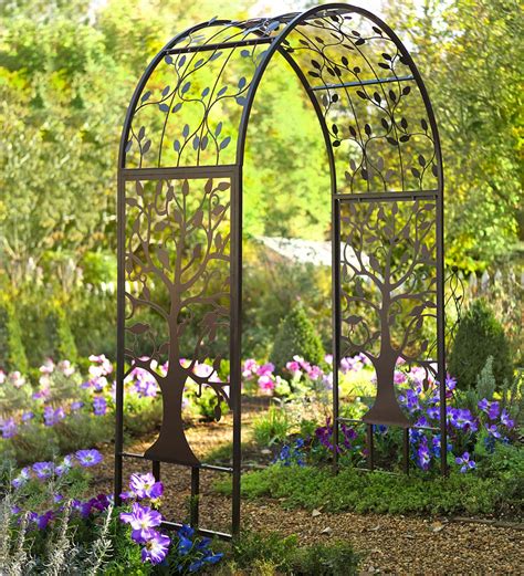 Metal Arched Garden Arbor With Tree Of Life Design Plow And Hearth