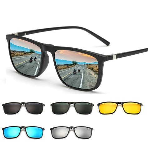 Magnetic 5pcs Polarized Clip On Sunglasses Tr90 Frame For Night Driving 55 Millimeters Lens