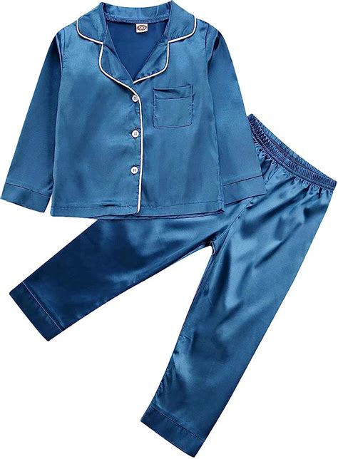 Kids Satin Pajamas Set Pjs Long Sleeve Button Down Sleepwear Loungewear