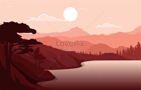 Vector Mountain And Lake Nature Landscape Illustration Imagepicture