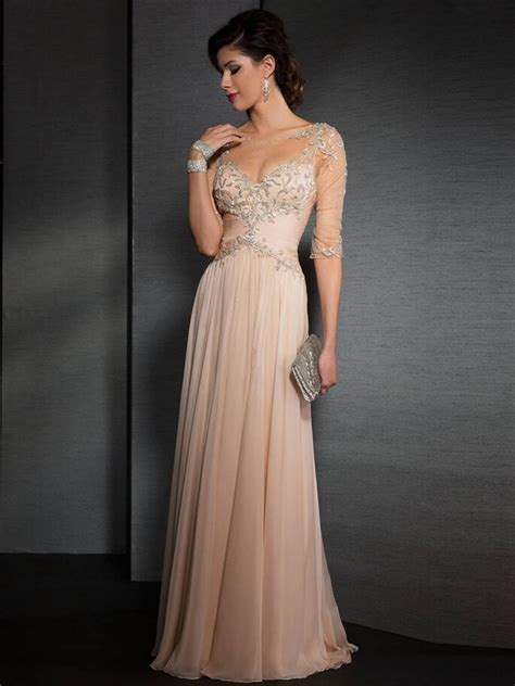 Vintage Crystal Chiffon Half Sleeve Long Elegant Prom Dresses 2015 For