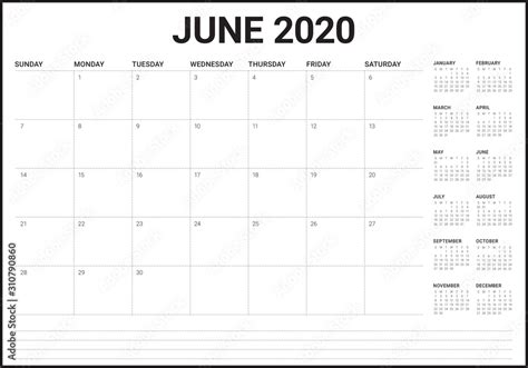 June 2020 Desk Calendar Vector Illustration Stock Vector Adobe Stock