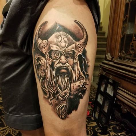 Tattoos that portray odin with an empty eye socket symbolizes that it was sacrificed for wisdom this is a great tattoo of odin that takes a more illustrative approach reminiscent of classic comic book art. Odin tattoo | 13 Cool Viking Tattoos to Channel Your Inner ...