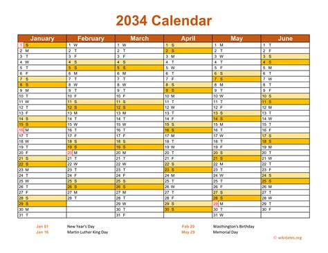 2034 Calendar On 2 Pages Landscape Orientation