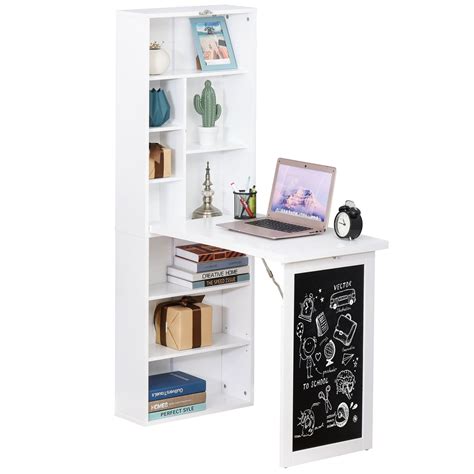Homcom Convertible Folding Desk With Blackboard And Side Shelf White