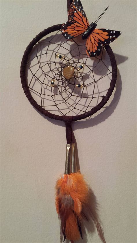 Hand Made Beautiful Butterfly Feather Dream Catcher Orange And Black By