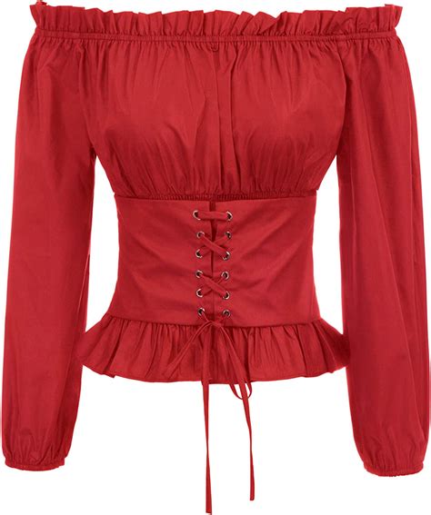 Scarlet Darkness Womens Long Sleeve Ruffle Off Shoulder Boho Blouse Top