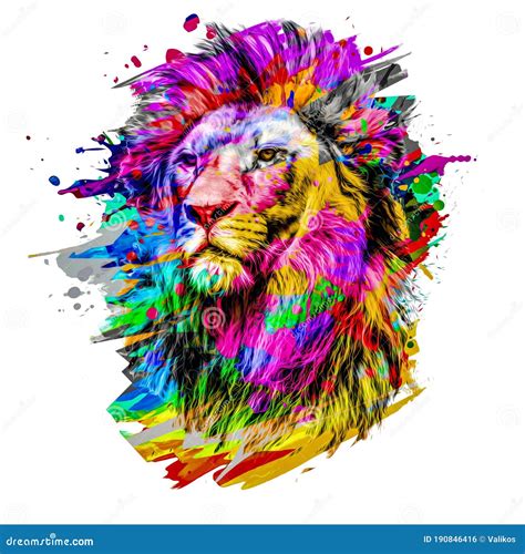 Abstract Creative Illustration With Colorful Lion Stock Photo Image