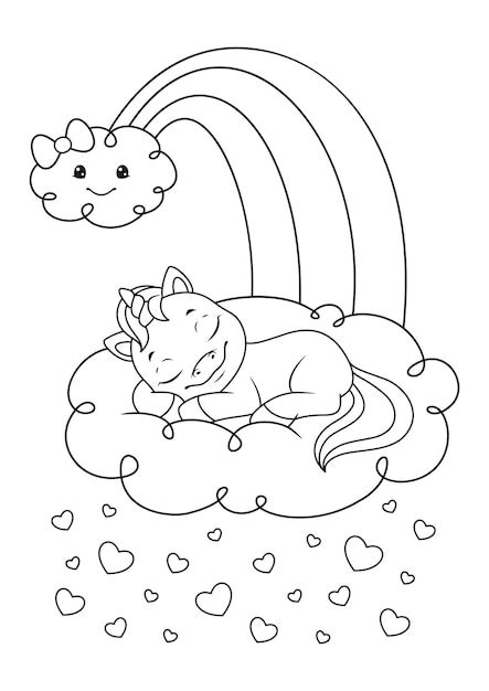 Premium Vector Unicorn Sleeping On The Cloud Coloring Page