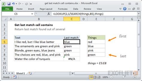 Excel Formula Get Last Match Cell Contains Exceljet