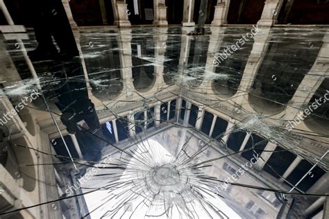 Broken Mirrors Floor Installation By Italian Editorial Stock Photo