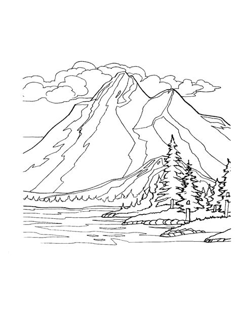 Simple Mountain Range Drawing Sketch Coloring Page