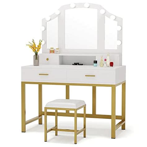 Tribesigns 47 Large Vanity Set With Tri Folding Lighted Mirror