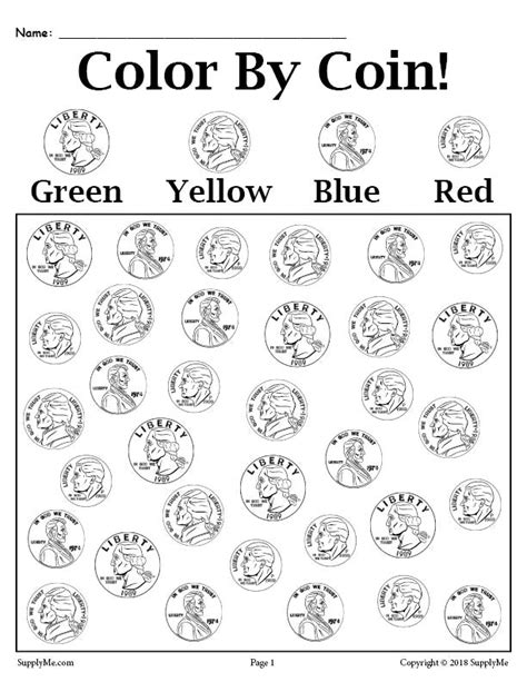 Color By Coin Printable Money Worksheet Supplyme