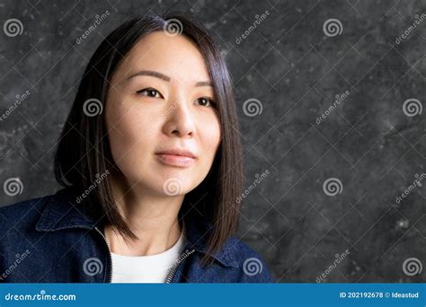 Beautiful Korean Woman Close Up View Studio Portrait Stock Photo